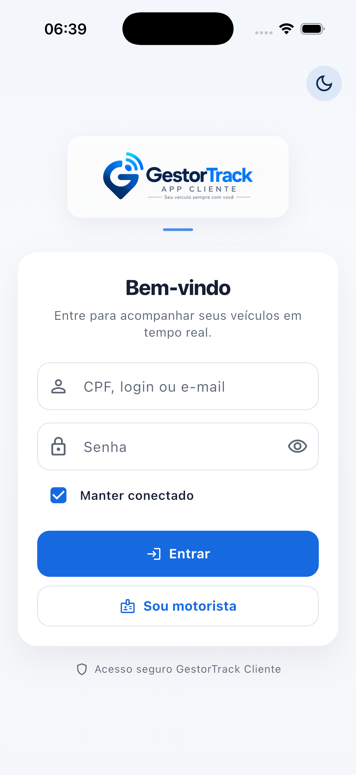 Tela 1 do GestroTrack Cliente