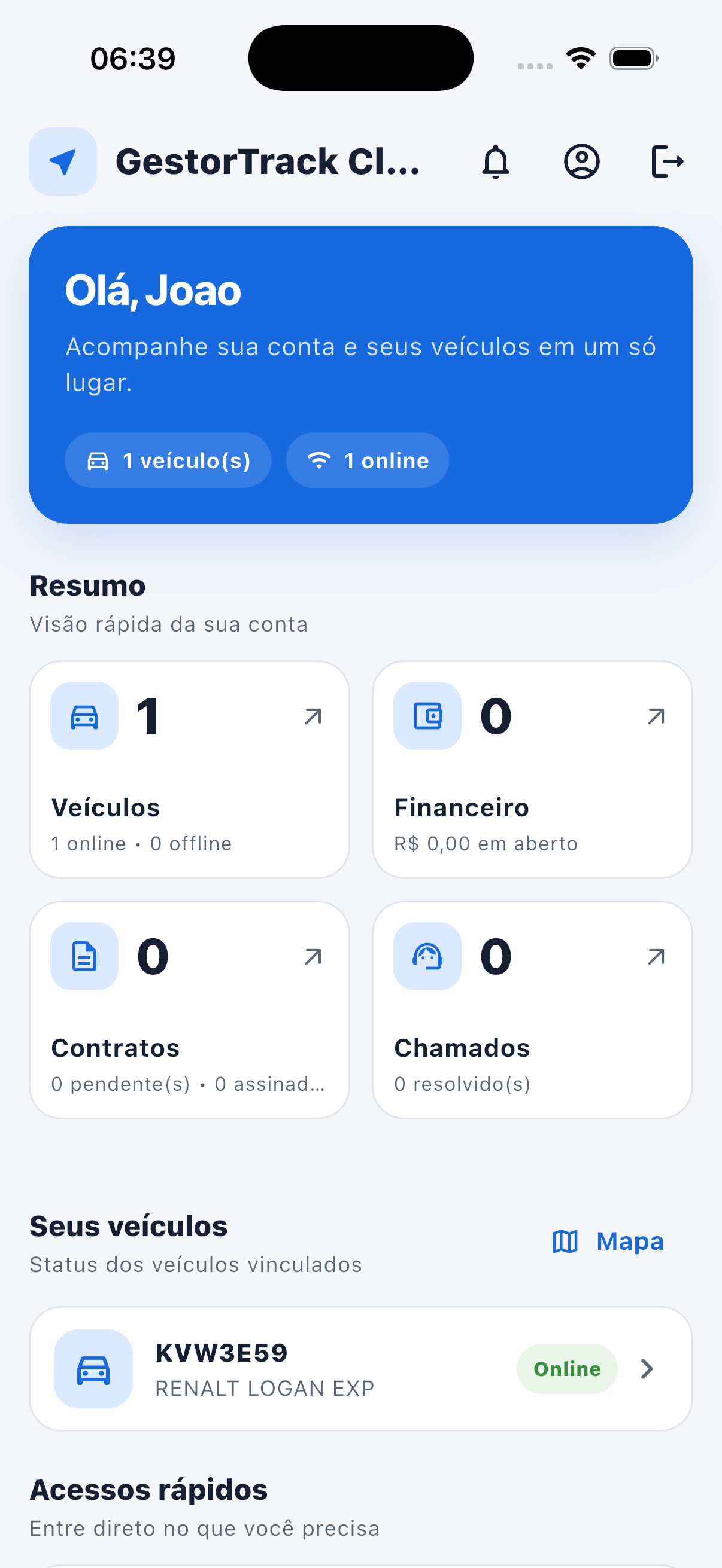Tela 2 do GestroTrack Cliente